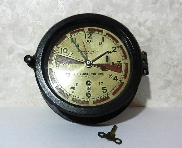 米国チェルシー社１９４０年代製ゼンマイ式船舶時計（「米国海事委員会」名入り）