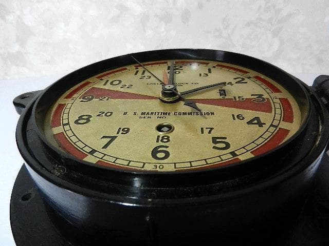 米国チェルシー社１９４０年代製ゼンマイ式船舶時計（「米国海事委員会」名入り）