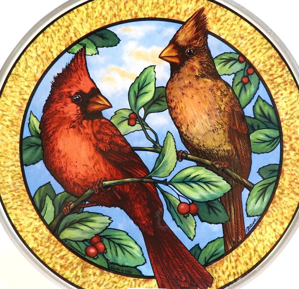 二羽のショウジョウコウカンチョウ ヴィンテージ ステンドグラス 鳥 レア 動物