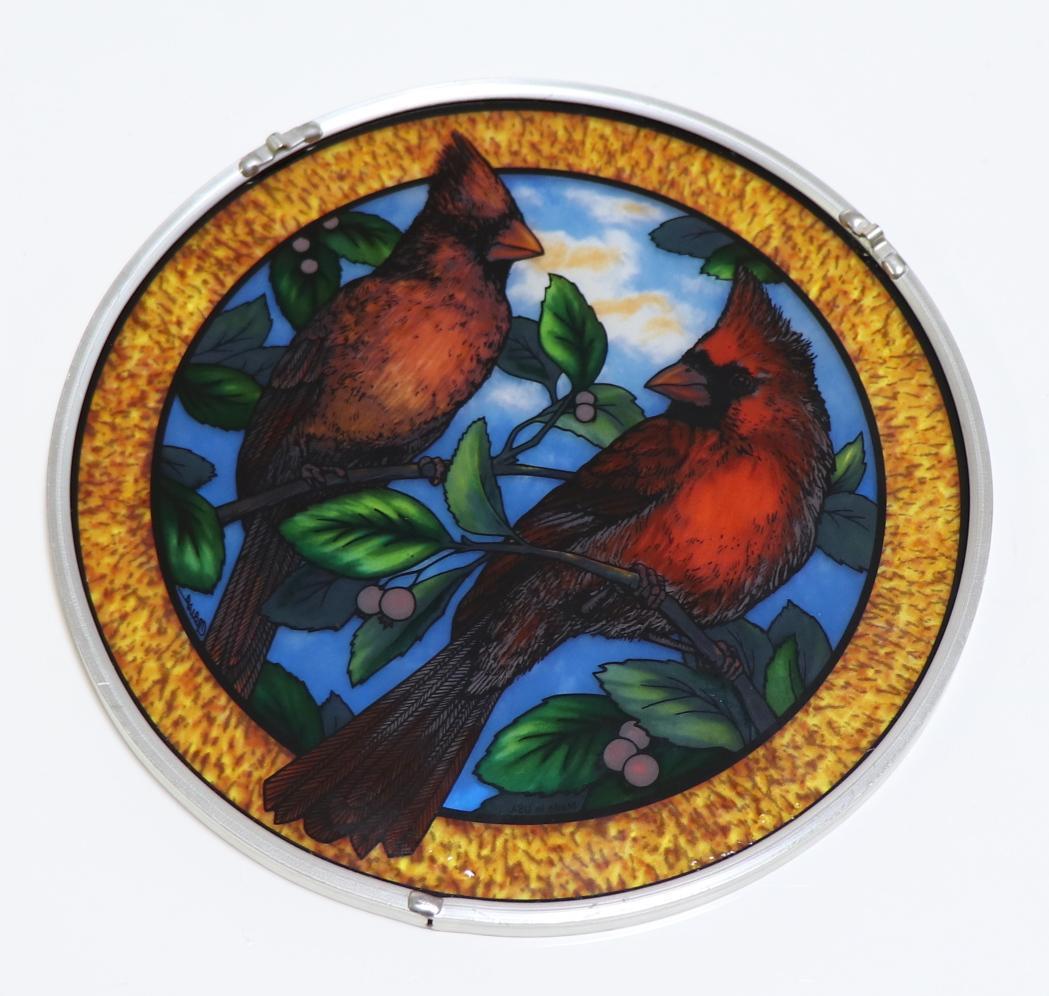 二羽のショウジョウコウカンチョウ ヴィンテージ ステンドグラス 鳥 レア 動物