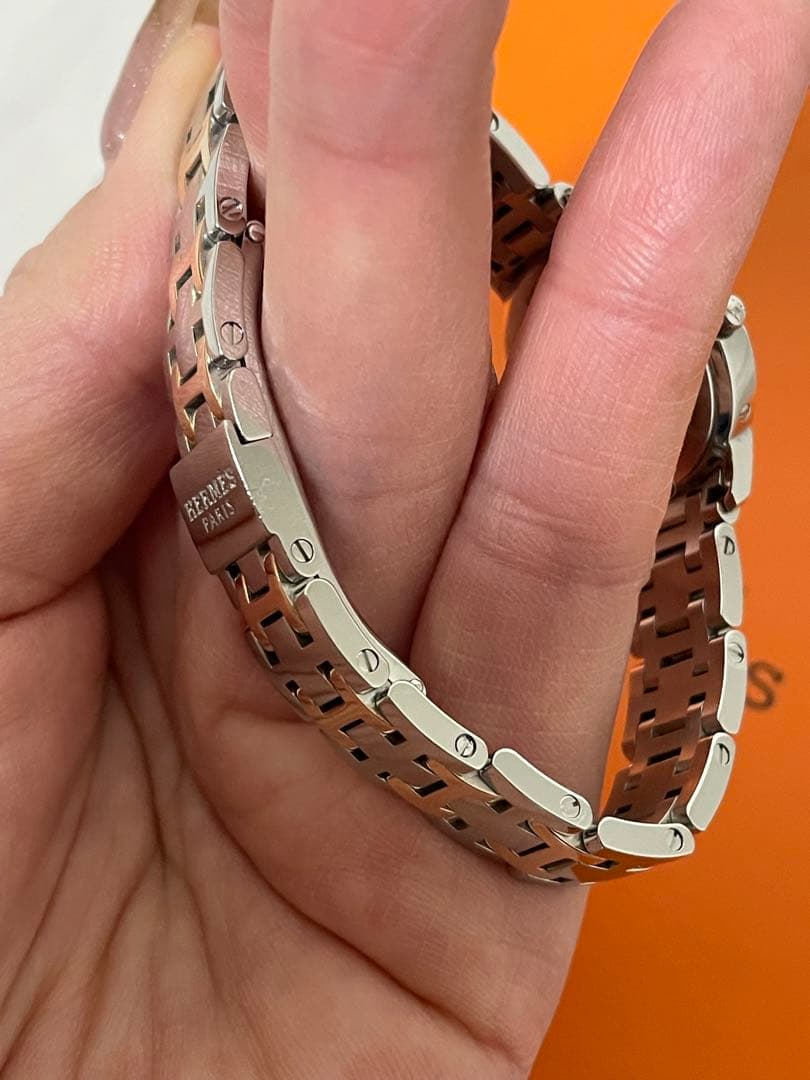 HERMESエルメスクリッパーナクレダイヤベゼルシェル文字盤コンビ腕時計