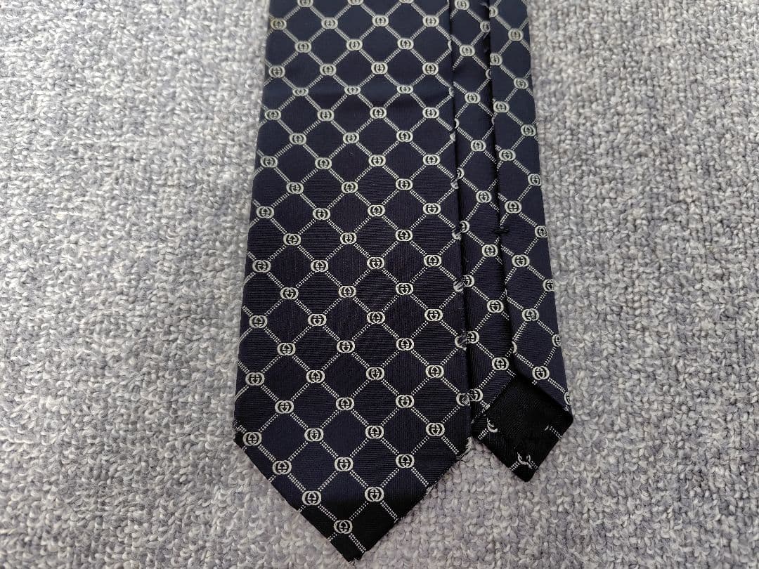 新品 擦れ有 GUCCI ネクタイ GGチェック ブラック 100％シルク