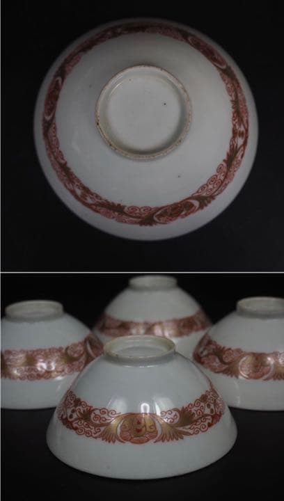 送料無料　江戸期天保11年（1841年）金絵吸物碗4客　共箱