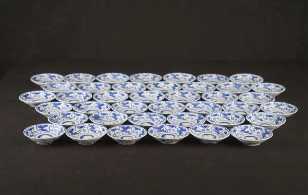 古伊万里 染付唐草花模様 小皿 40客 共箱 / 向付 懐石料理道具 うつわ