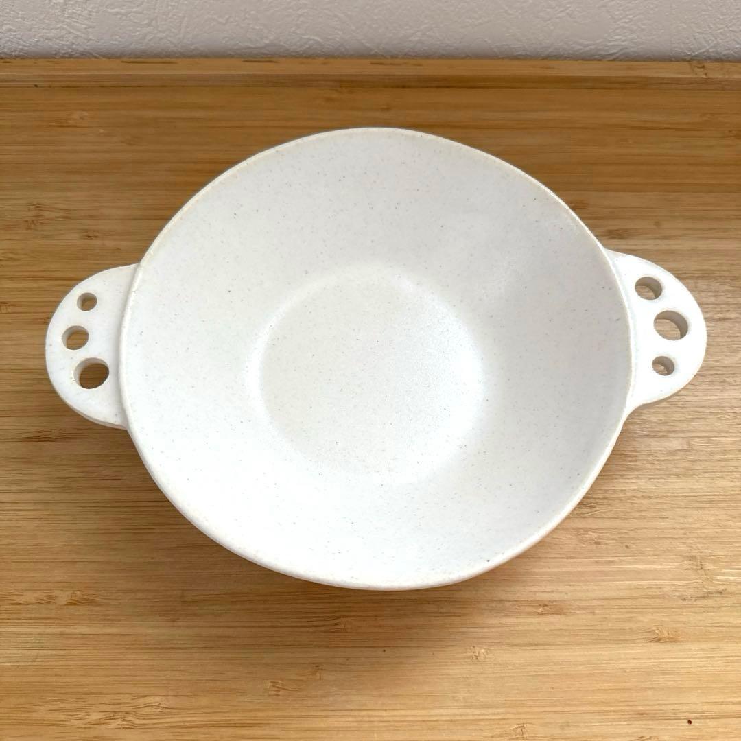【新品未使用品】　安藤雅信　ギャルリ百草　耐熱白釉手付ボウル　透かし　耐熱皿