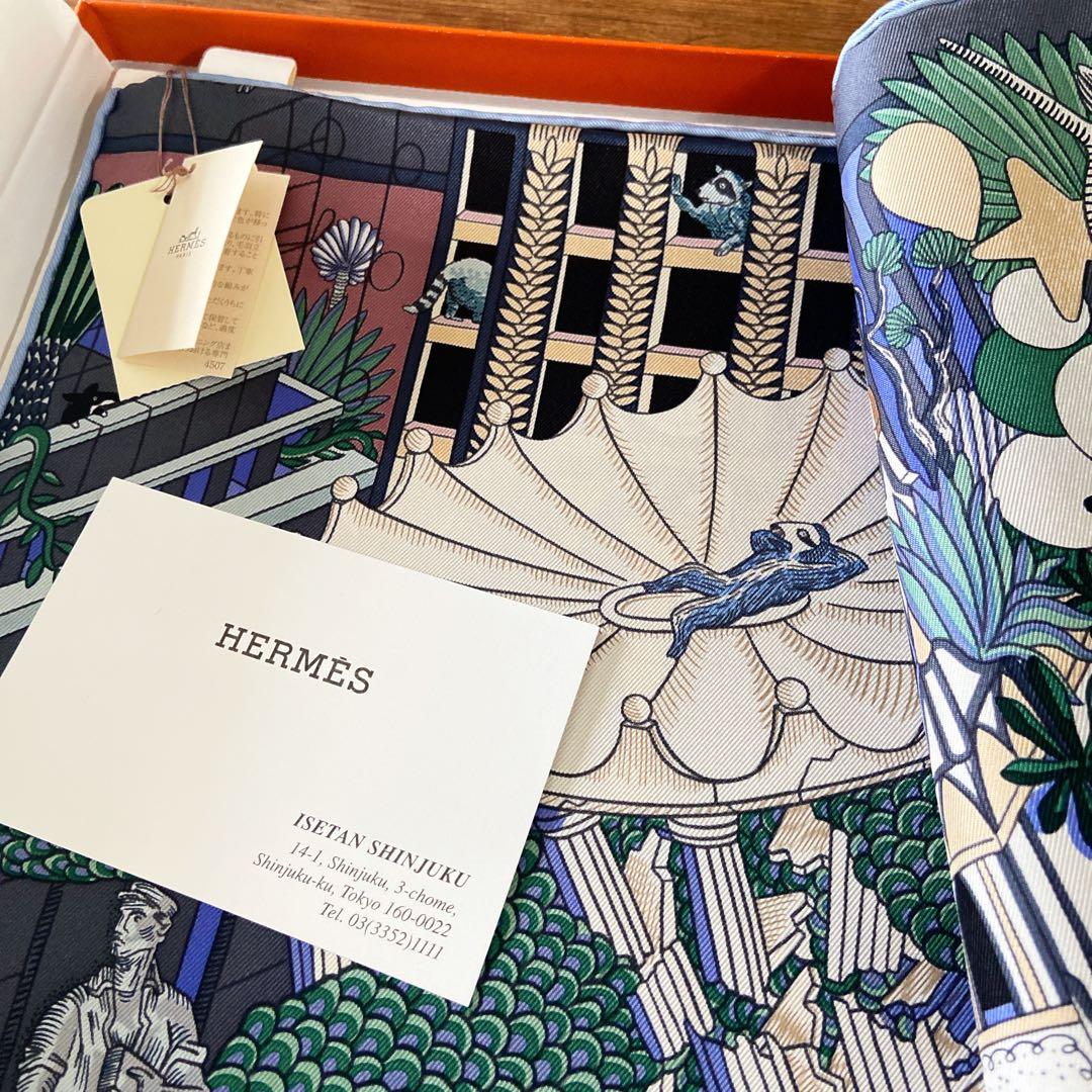 【未使用・タグ付】エルメス カレ90 アニマポリス 伊勢丹新宿店購入 ブルー