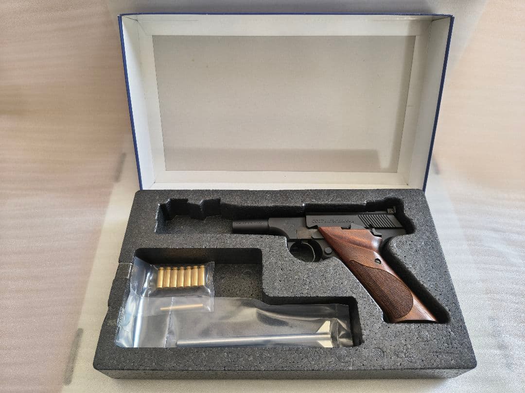 C①モデルガン　CAWコルトウッズマンショートバレルカスタム木製グリップ付