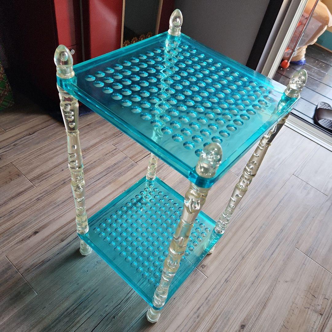 昭和レトロトロポップ ☆キッチンワゴン収納棚 収納ラック 　クリアブルー