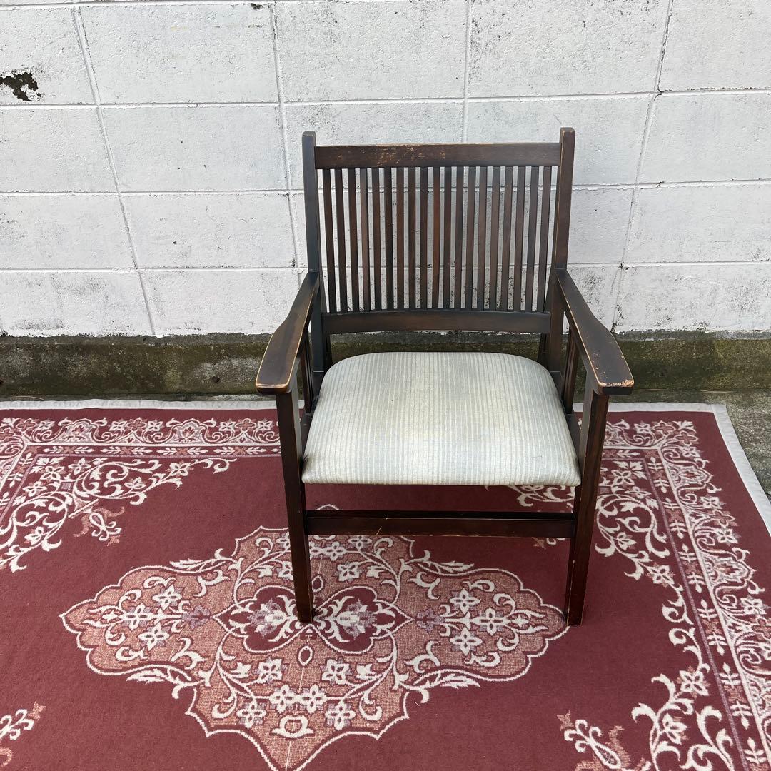 ビンテージ古家具◾️木製 肘掛けアームチェア ロビーチェア 椅子 イス チェア A