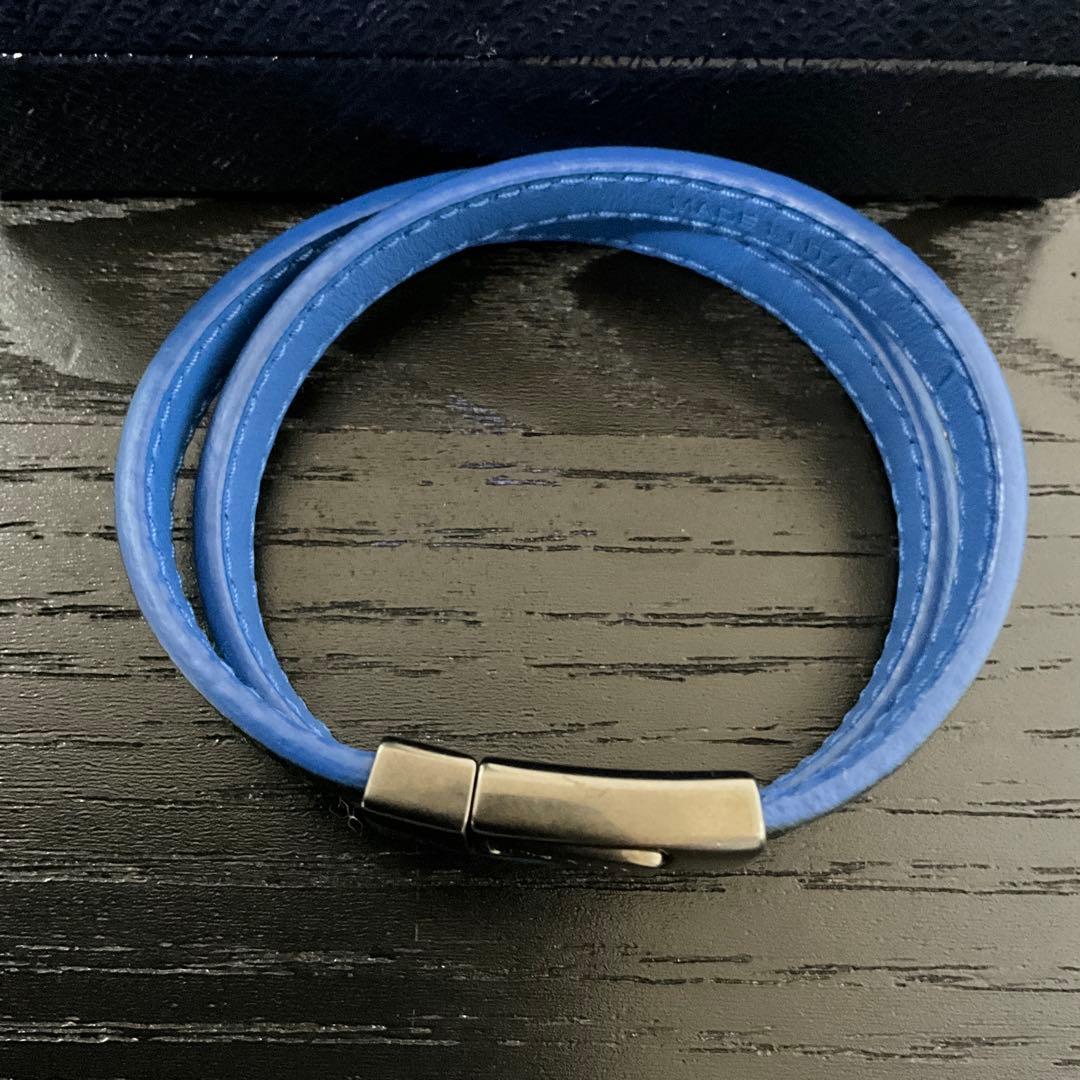 PRADA サフィアーノ　ブルー　レザー ダブル　ブレスレット