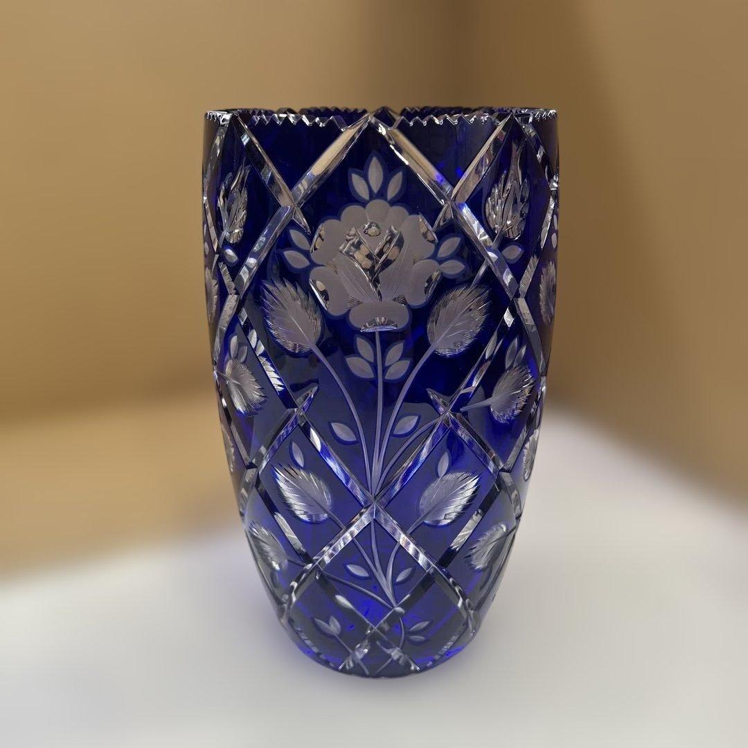 6095【未使用品】ラウジッツァー ドイツ製 切子フラワーベース 花瓶