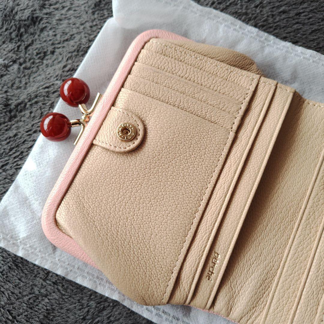＊新品未使用perche＊新色ライトピンクドットがま口財布＊ヤギ革