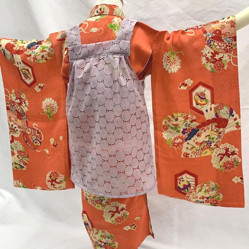 511ag68□七五三 小柄三歳 女児 アンティーク 単衣着物&被布ワンピース□