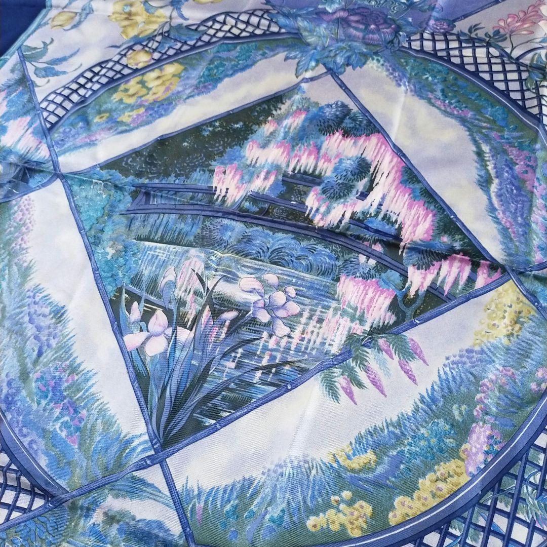 HERMES カレ90　GIVERNY モネの庭 　 花と庭園 ネイビー