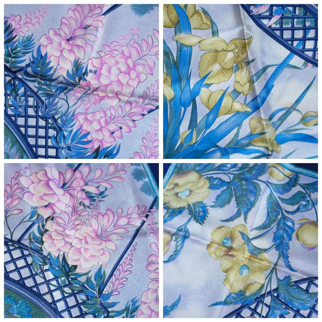 HERMES カレ90　GIVERNY モネの庭 　 花と庭園 ネイビー