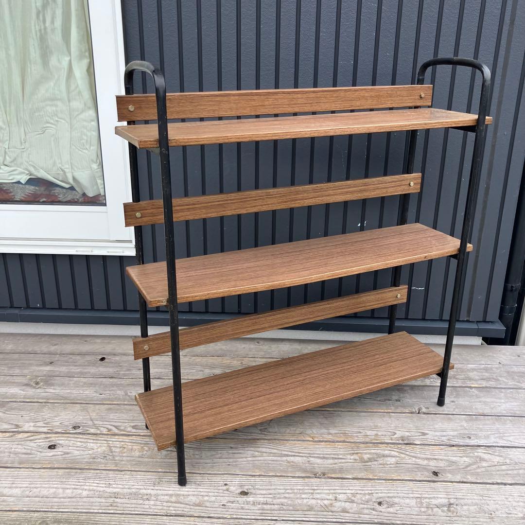 昭和レトロ ミッドセンチュリー 木目柄スチールラック オープンラック 本棚飾り棚