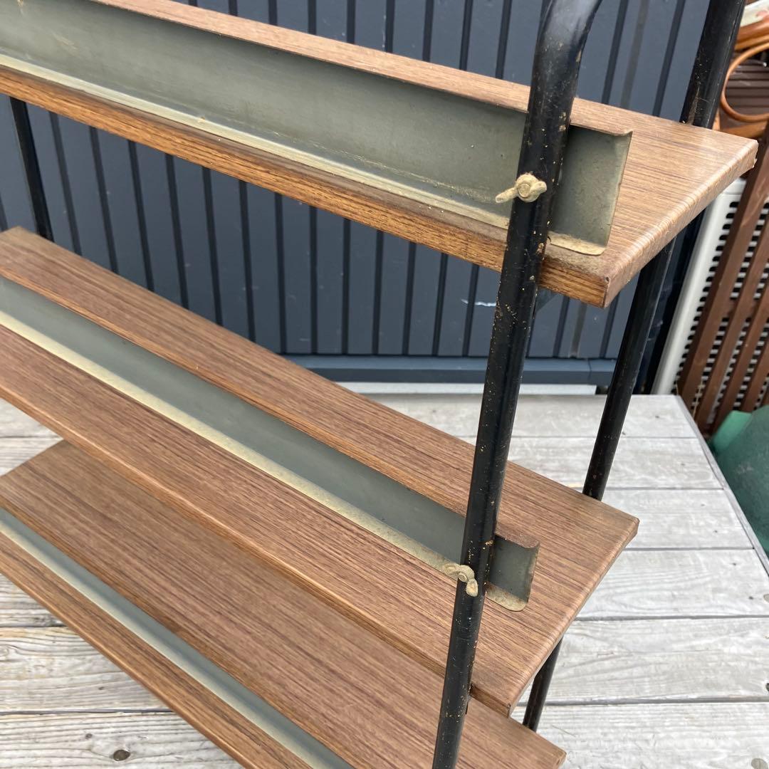 昭和レトロ ミッドセンチュリー 木目柄スチールラック オープンラック 本棚飾り棚