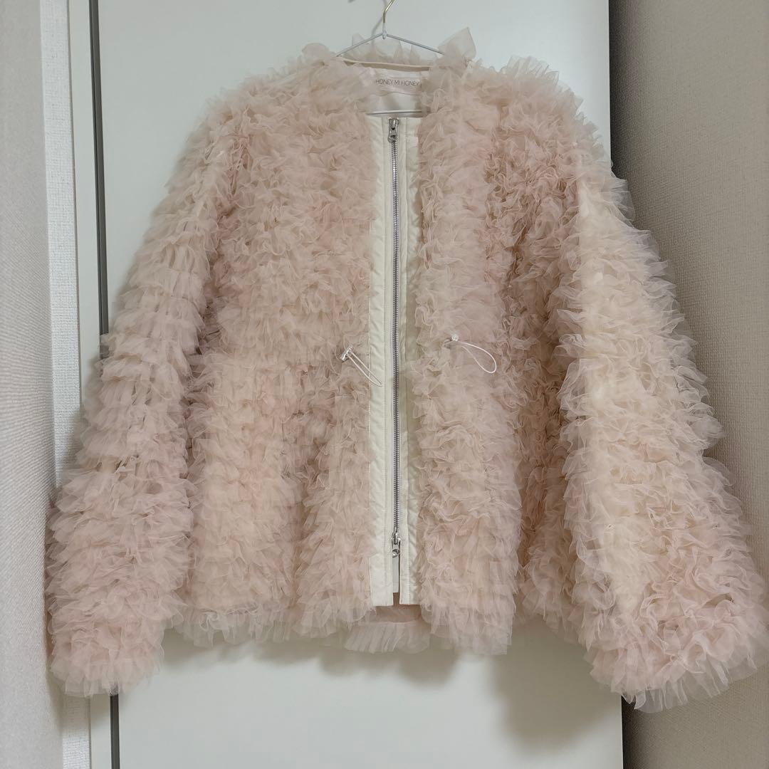 専用ハニーミーハニー淡いピンク フリル ジップアップジャケット