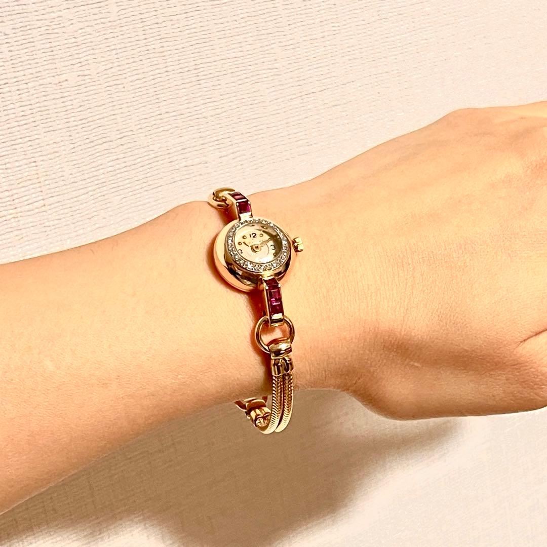 14k 金無垢　ルビー　ダイアモンド　アナログ腕時計 ビンテージ　Tiffany