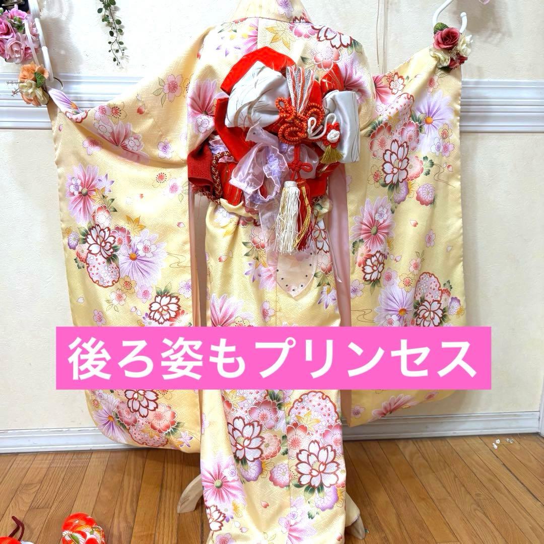 七五三七歳‼️完全フルセット‼️薄イエローに花々キラキラ‼️お家からは揃えるなし