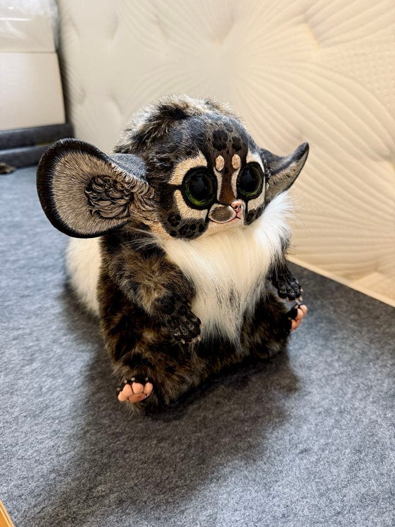 アートドール ハンドメイド 幻獣 海外作家 稲荷キツネ 山猫柄 ぬいぐるみ 人形