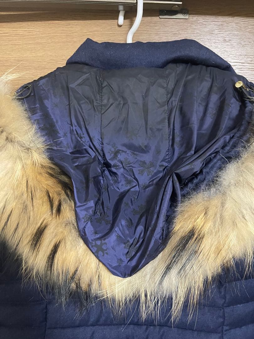 値下　TATRAS ネイビー ロングダウンジャケット ファー付き