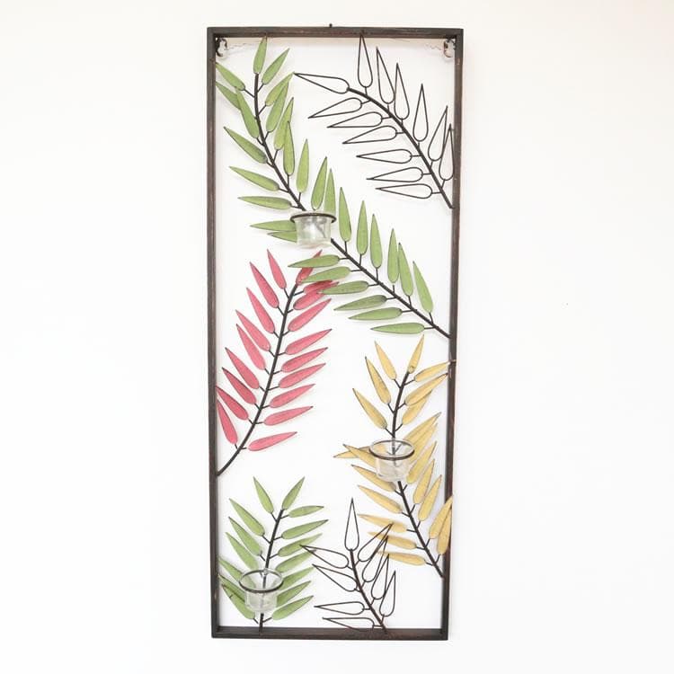 ウォールアートパネル フラワーベース/キャンドルホルダー シダ