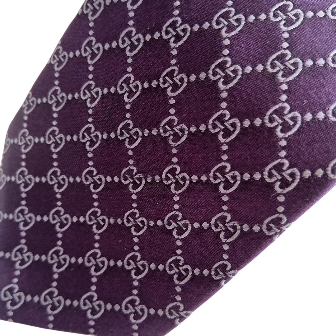 GUCCI／グッチ　シルクネクタイ　GG柄　ムラサキ　パープル