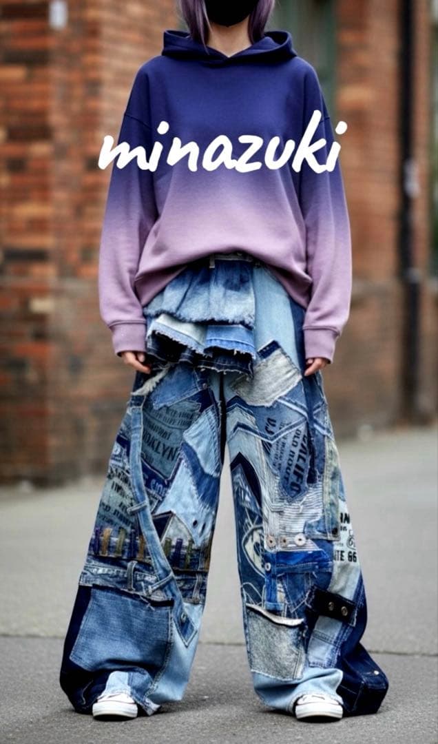 週末セール！デニムパッチワーク☆ワイドパンツxフリルスカート☆セットアップ