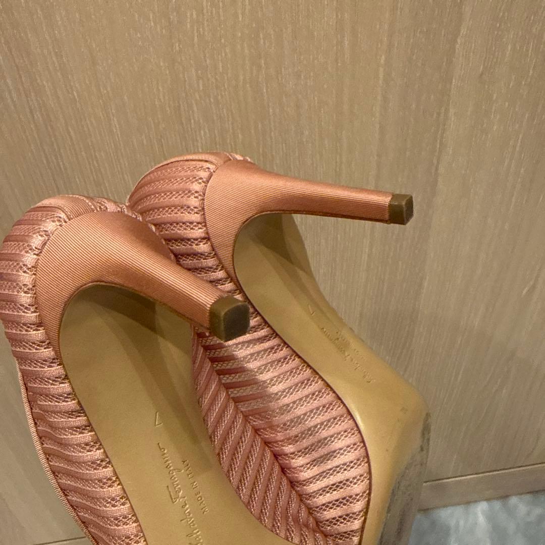 【美品】フェラガモ エレガントピンクリボンハイヒール7.5cm　サイズ7