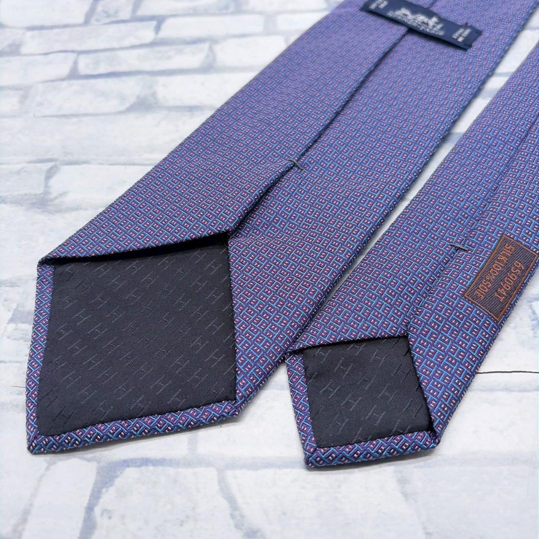 HERMES H柄 エルメス ネイビー 幾何学模様 シルクネクタイ