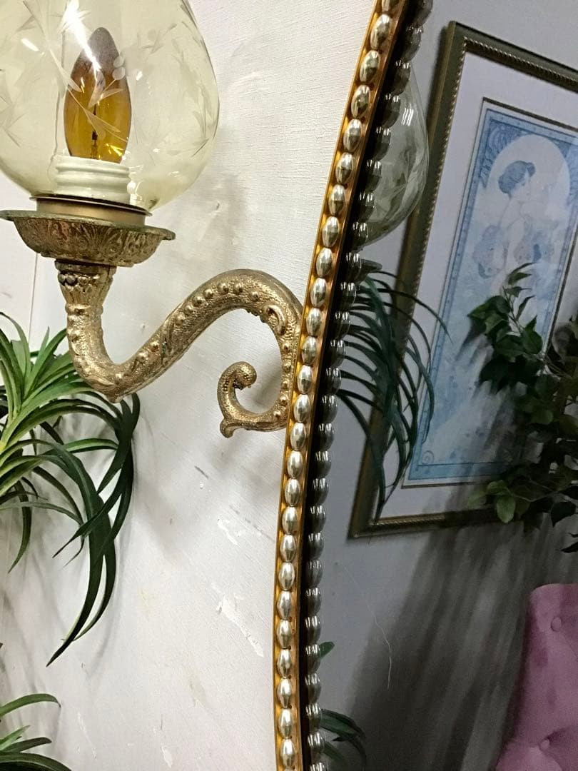 管250☆フランス製☆希少☆アンティーク☆ランプ付き☆ウォールミラー☆壁掛け鏡