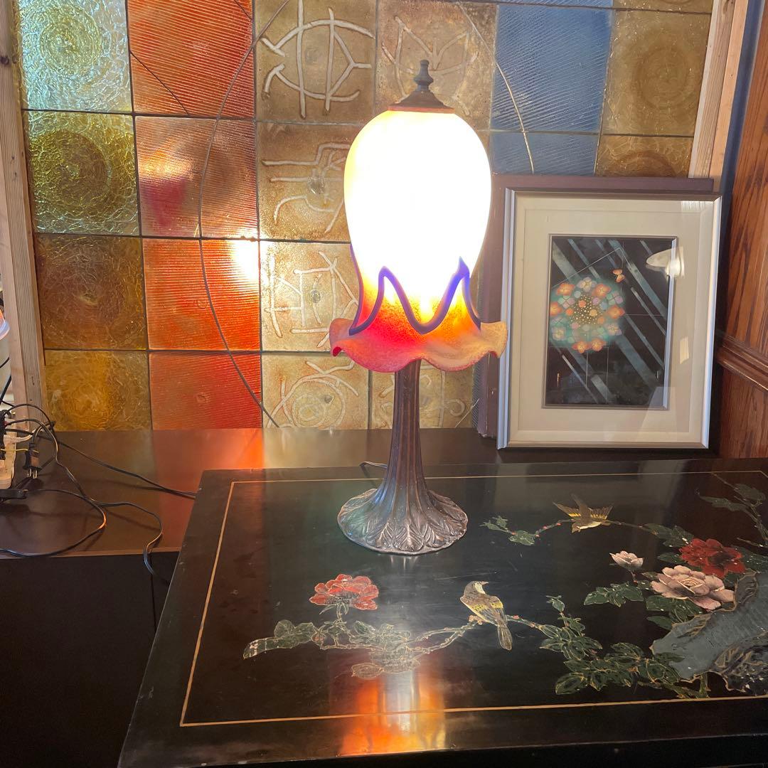 沖縄・琉球ガラス　名工・稲嶺盛吉作　 琉球ガラスランプ