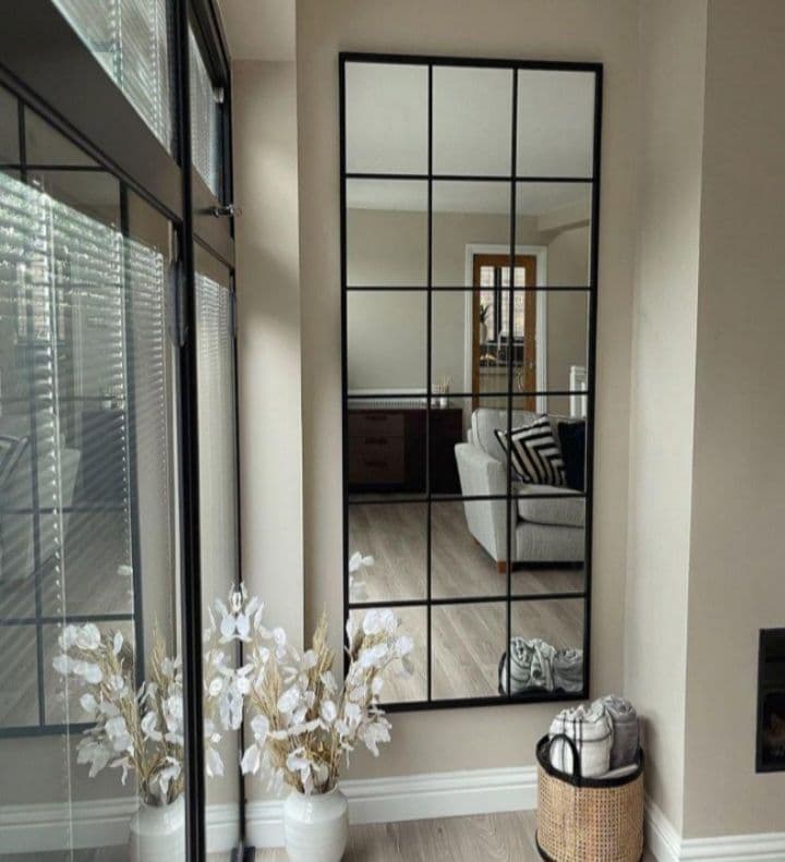 壁掛け鏡　格子デザイン　格子　海外風　インテリア　立て掛け　大型ミラー　9枚