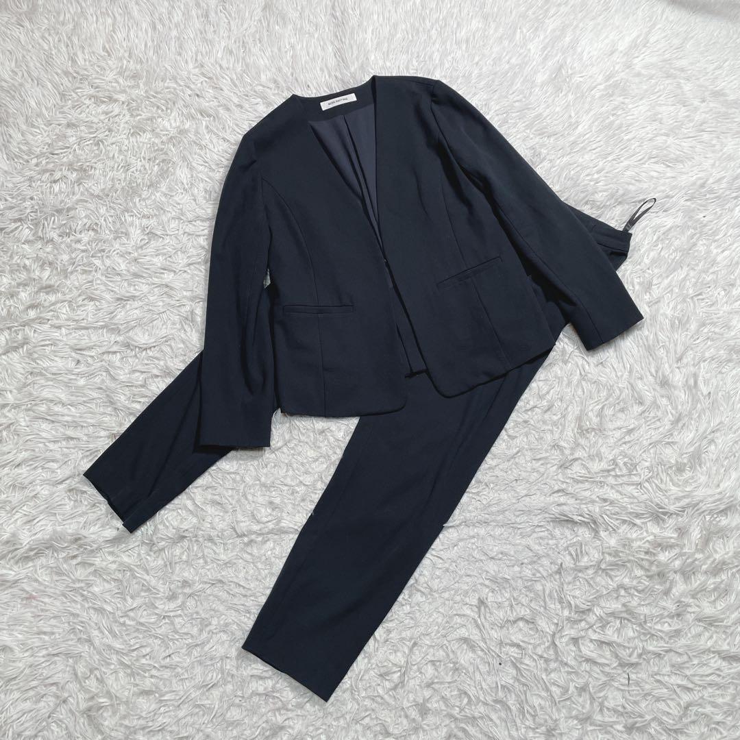 ナチュラルビューティベーシック　ノーカラー　セットアップ　スーツ　ネイビー　M
