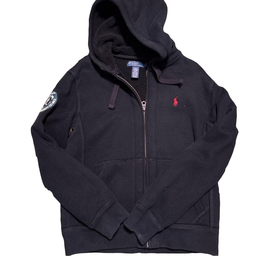 ポロ ラルフローレン ジップ パーカー ボア 古着 ワッペ