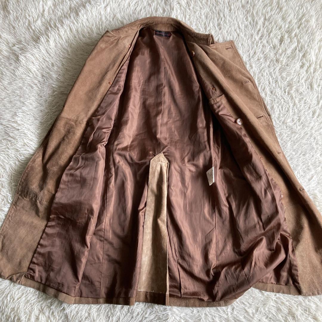 【牛革　Ｌサイズ】モルガンオム　レザートレンチコート　ベルト付き　ブラウン