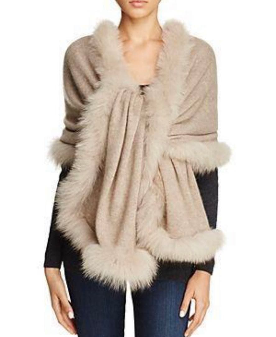 Max Mara☆ピュアカシミヤ100%フォックスファートリムストール