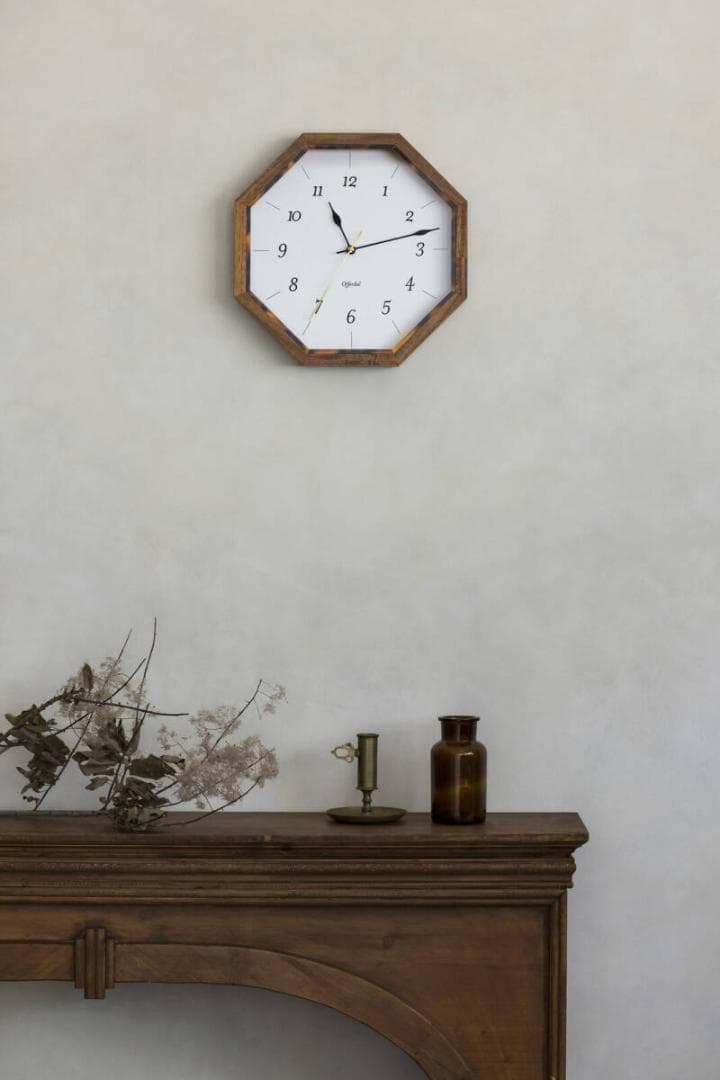 掛け時計 ウォールクロック シンプル 八角形 風水 べっ甲調 木フレーム