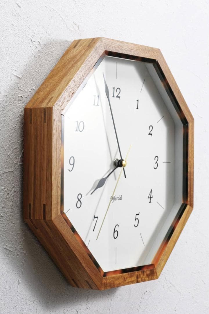 掛け時計 ウォールクロック シンプル 八角形 風水 べっ甲調 木フレーム