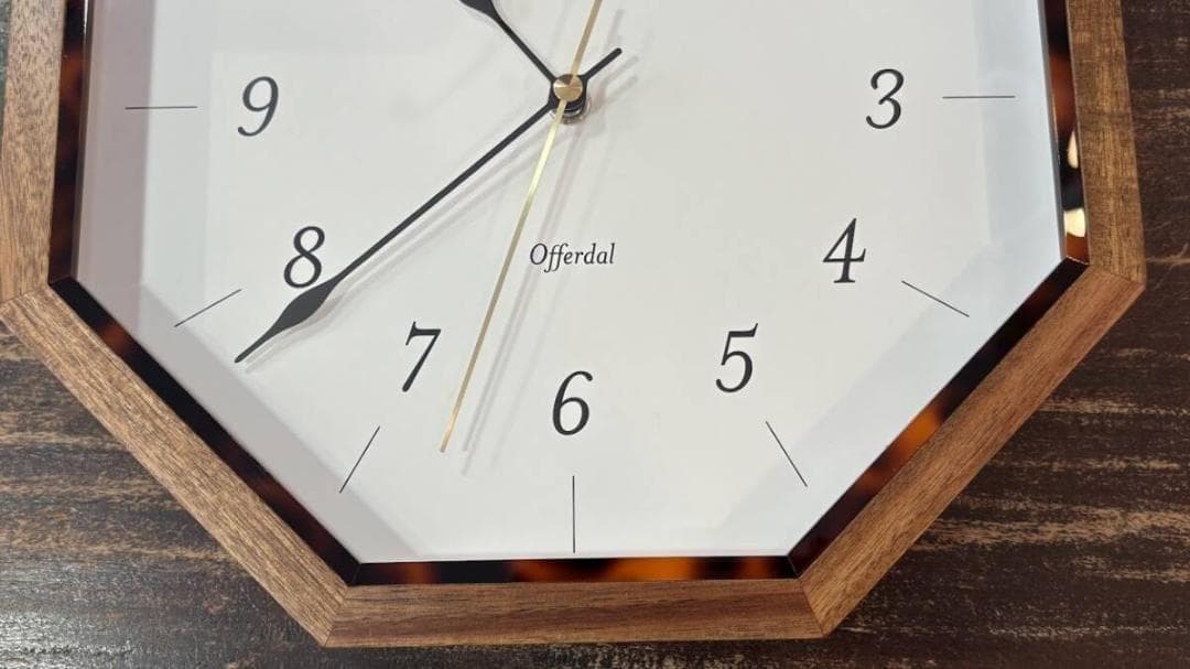 掛け時計 ウォールクロック シンプル 八角形 風水 べっ甲調 木フレーム