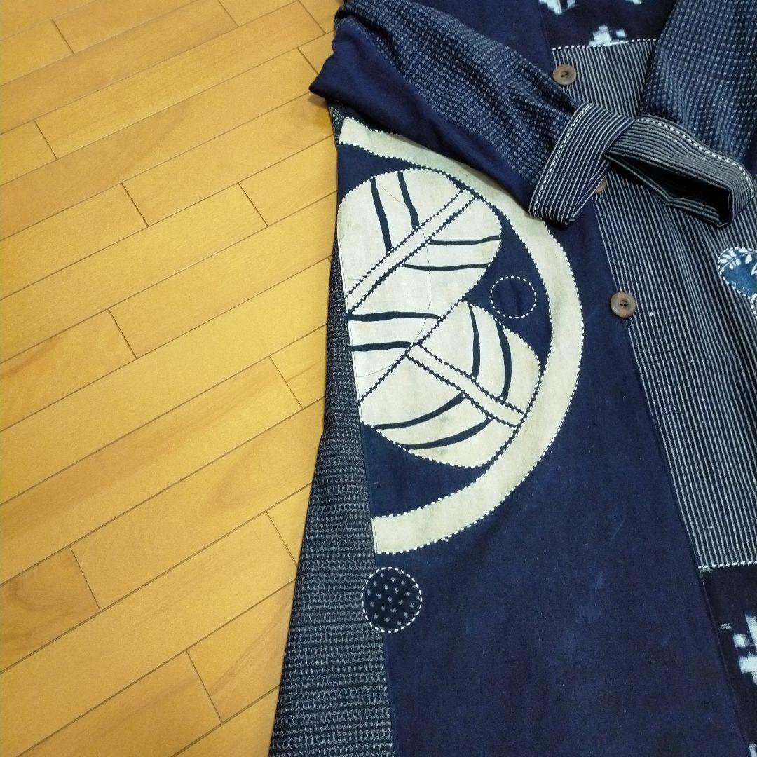 古布リメイク　筒描き、型染、縞木綿久留米絣からロングコート　　お値下げしました