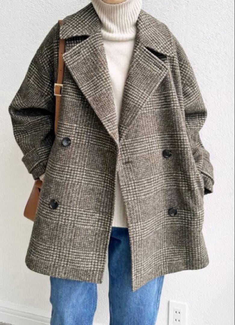 ぴ*か様 Spick and Span Wスライバーチェックハーフコート　36