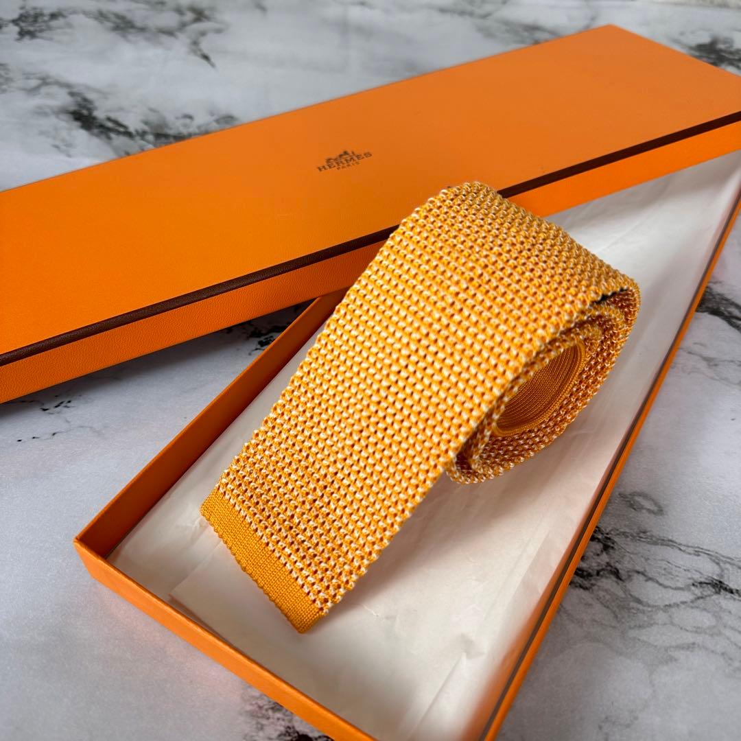 未使用✨HERMES エルメス 高級ネクタイ ユニ ニットタイ エルメスオレンジ
