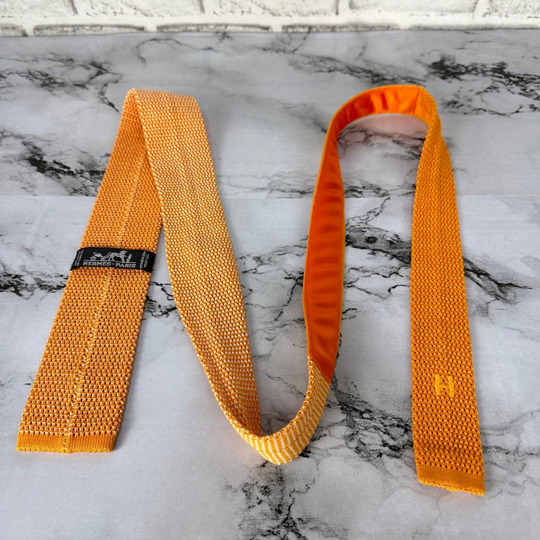未使用✨HERMES エルメス 高級ネクタイ ユニ ニットタイ エルメスオレンジ