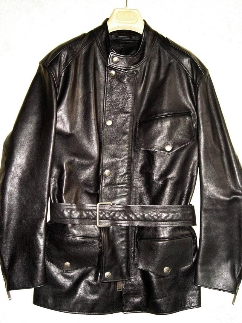 グッチ ライダース モーターサイクル レザー ジャケット 44 黒 革 ブラック