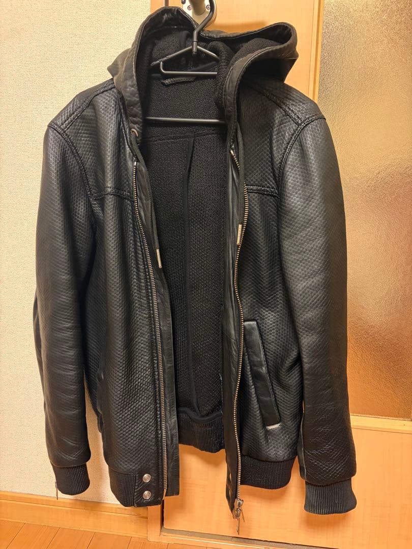 モカ ディーゼルラムレザーパーカー　サイズS ディンプル柄