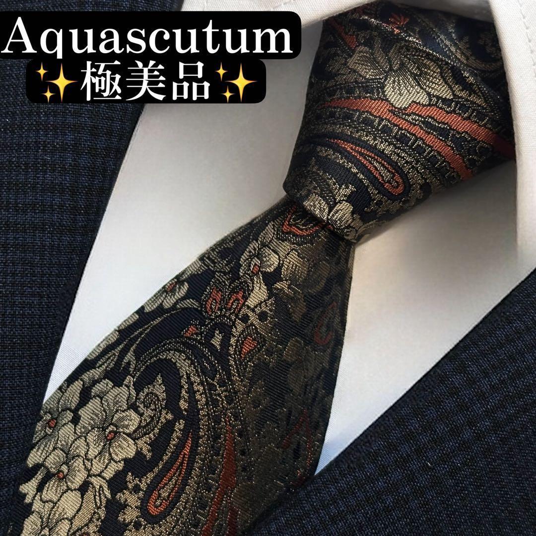 極美品✨Aquascutum ネクタイ　アクアスキュータム　ペイズリーブラック