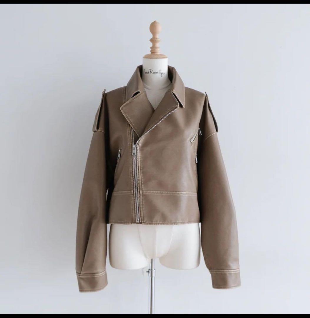 searoomlynn ブラウンエコレザーライダースジャケット
