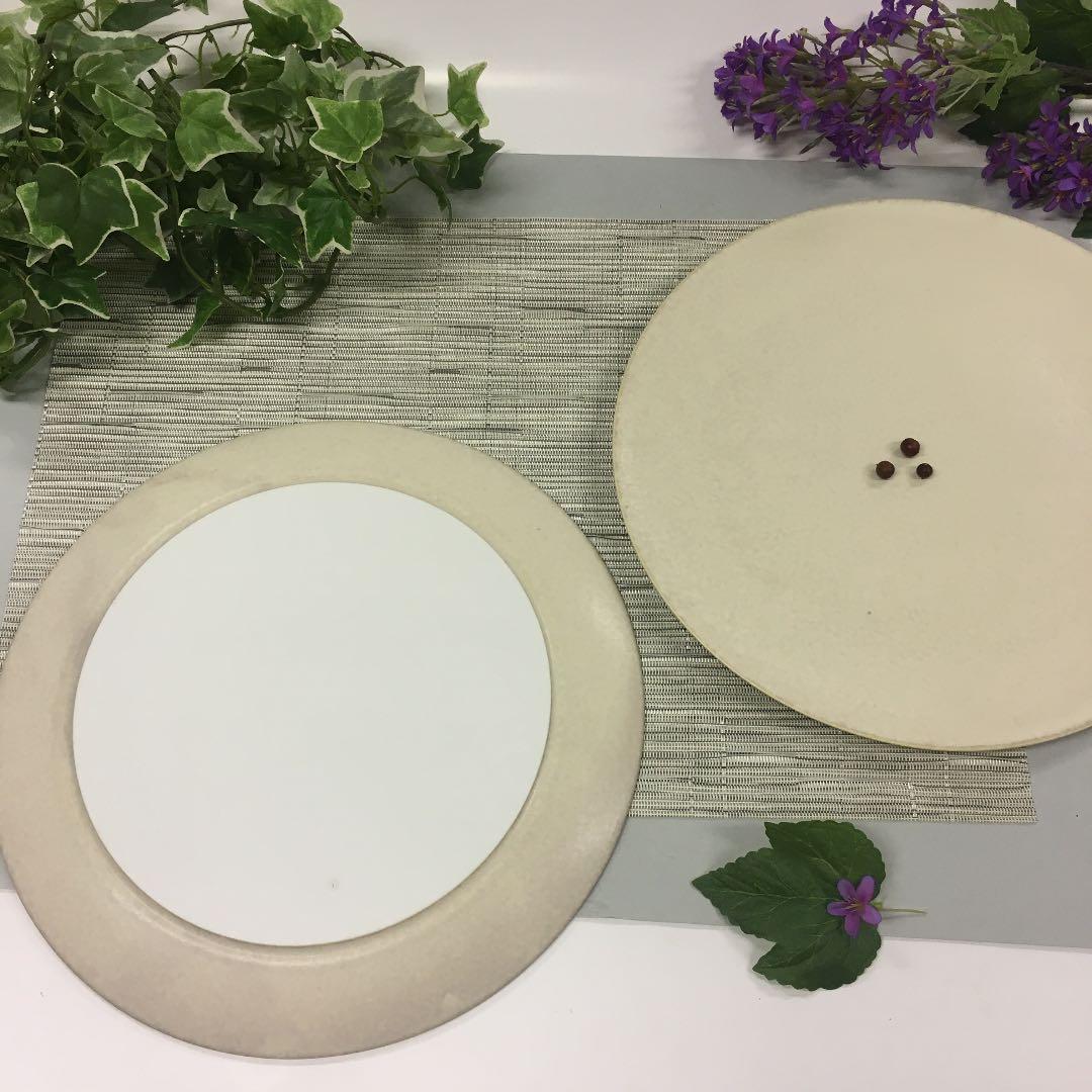 グレージュ白28cm丸皿　2枚